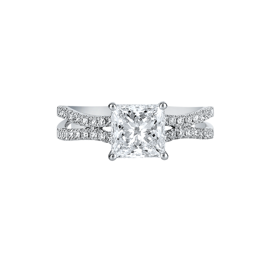 Double Band Princess Solitaire Ring
