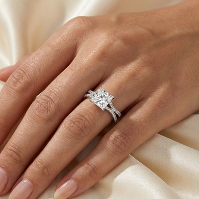 Double Band Princess Solitaire Ring