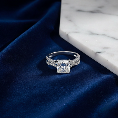 Double Band Princess Solitaire Ring